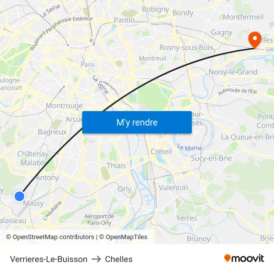 Verrieres-Le-Buisson to Chelles map