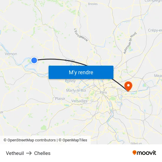 Vetheuil to Chelles map