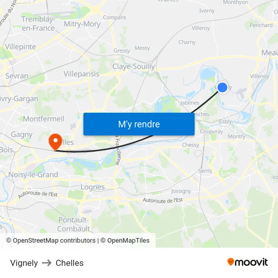 Vignely to Chelles map