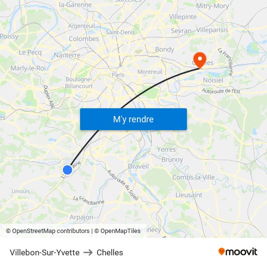 Villebon-Sur-Yvette to Chelles map