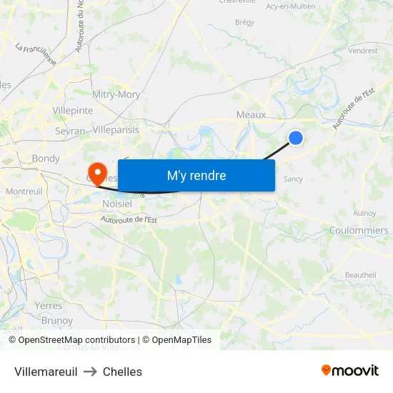 Villemareuil to Chelles map