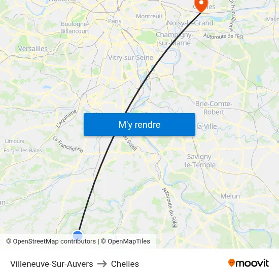 Villeneuve-Sur-Auvers to Chelles map