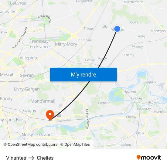 Vinantes to Chelles map
