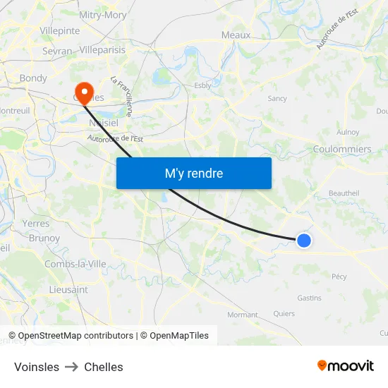 Voinsles to Chelles map