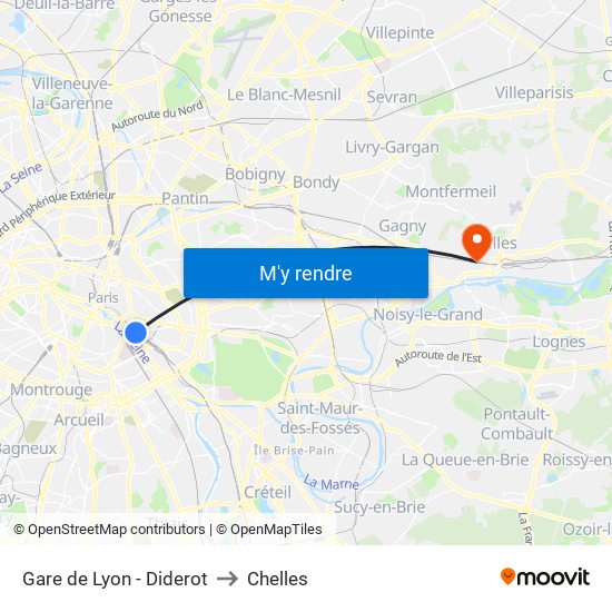 Gare de Lyon - Diderot to Chelles map