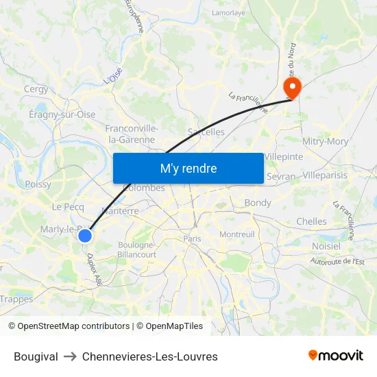 Bougival to Chennevieres-Les-Louvres map
