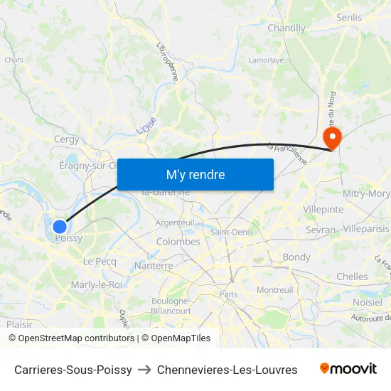 Carrieres-Sous-Poissy to Chennevieres-Les-Louvres map