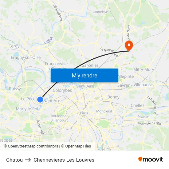 Chatou to Chennevieres-Les-Louvres map