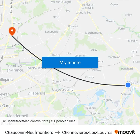 Chauconin-Neufmontiers to Chennevieres-Les-Louvres map