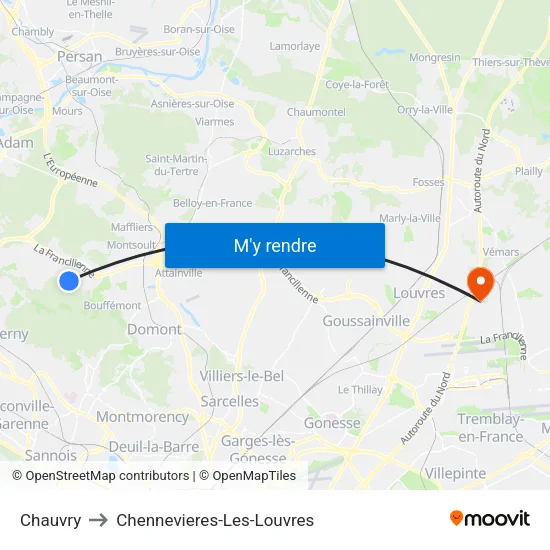 Chauvry to Chennevieres-Les-Louvres map