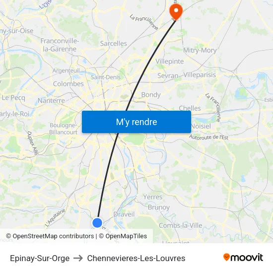 Epinay-Sur-Orge to Chennevieres-Les-Louvres map