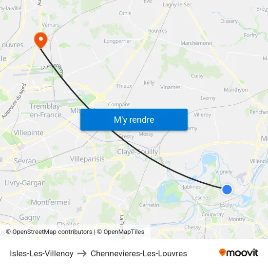 Isles-Les-Villenoy to Chennevieres-Les-Louvres map