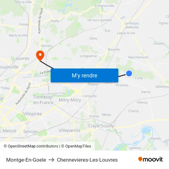 Montge-En-Goele to Chennevieres-Les-Louvres map