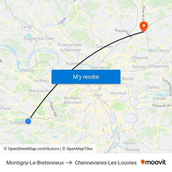 Montigny-Le-Bretonneux to Chennevieres-Les-Louvres map