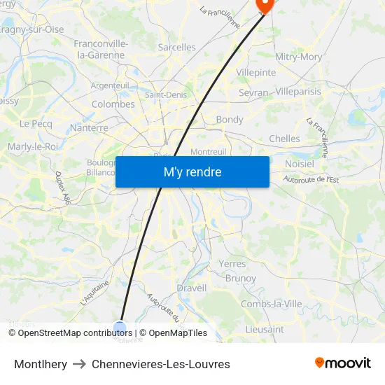 Montlhery to Chennevieres-Les-Louvres map