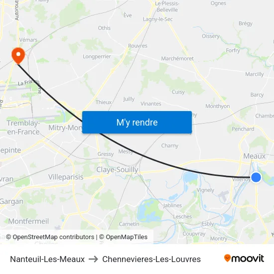 Nanteuil-Les-Meaux to Chennevieres-Les-Louvres map