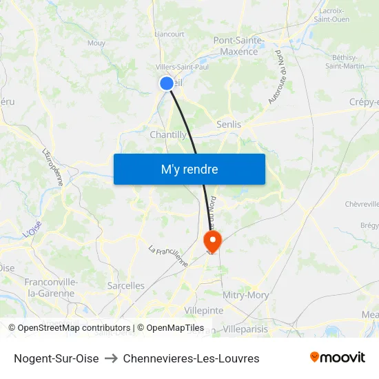 Nogent-Sur-Oise to Chennevieres-Les-Louvres map