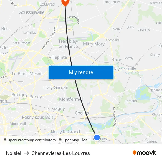 Noisiel to Chennevieres-Les-Louvres map