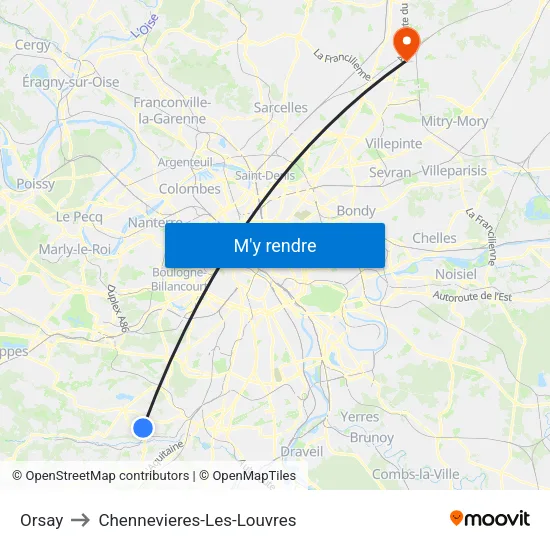 Orsay to Chennevieres-Les-Louvres map