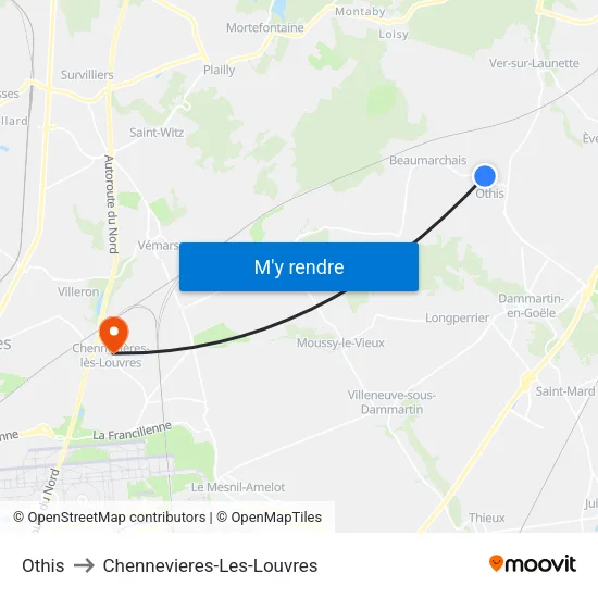 Othis to Chennevieres-Les-Louvres map