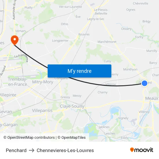Penchard to Chennevieres-Les-Louvres map