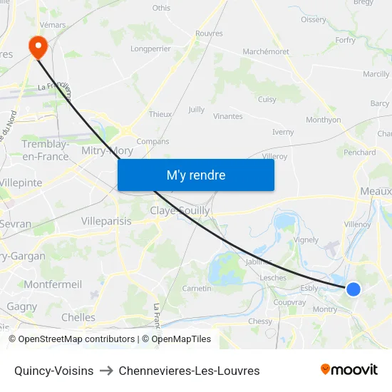 Quincy-Voisins to Chennevieres-Les-Louvres map