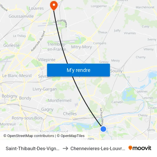 Saint-Thibault-Des-Vignes to Chennevieres-Les-Louvres map