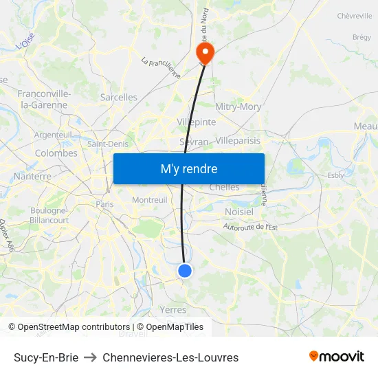 Sucy-En-Brie to Chennevieres-Les-Louvres map