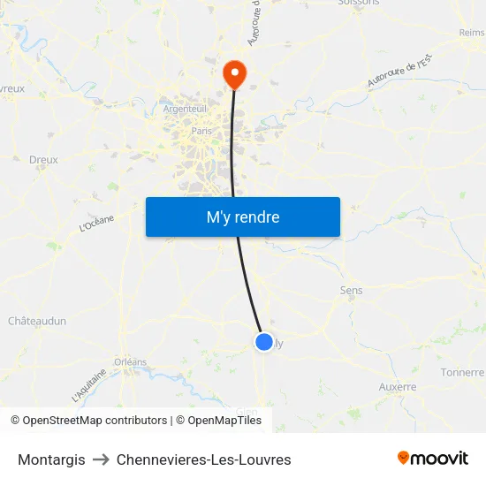 Montargis to Chennevieres-Les-Louvres map