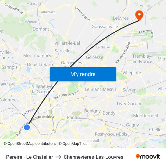 Pereire - Le Chatelier to Chennevieres-Les-Louvres map