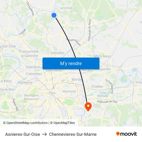 Asnieres-Sur-Oise to Chennevieres-Sur-Marne map