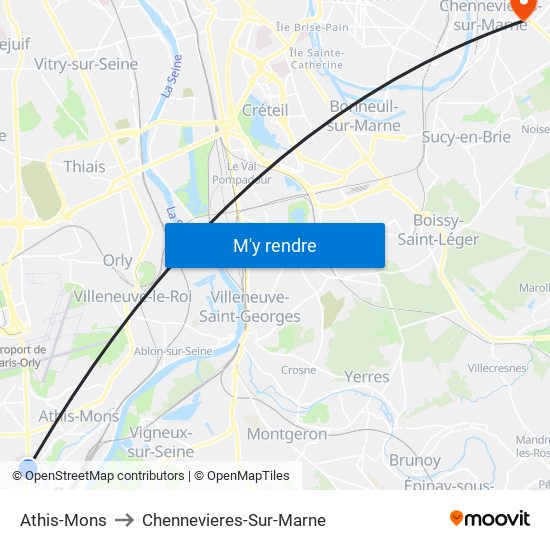 Athis-Mons to Chennevieres-Sur-Marne map