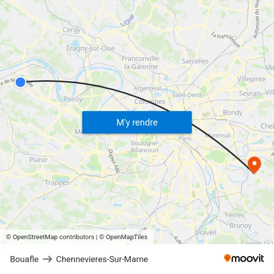 Bouafle to Chennevieres-Sur-Marne map