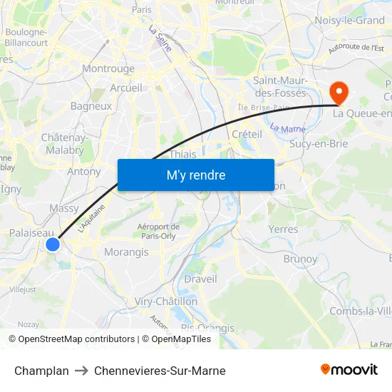 Champlan to Chennevieres-Sur-Marne map