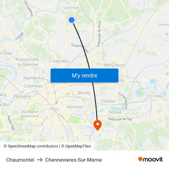 Chaumontel to Chennevieres-Sur-Marne map