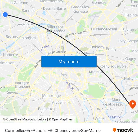 Cormeilles-En-Parisis to Chennevieres-Sur-Marne map