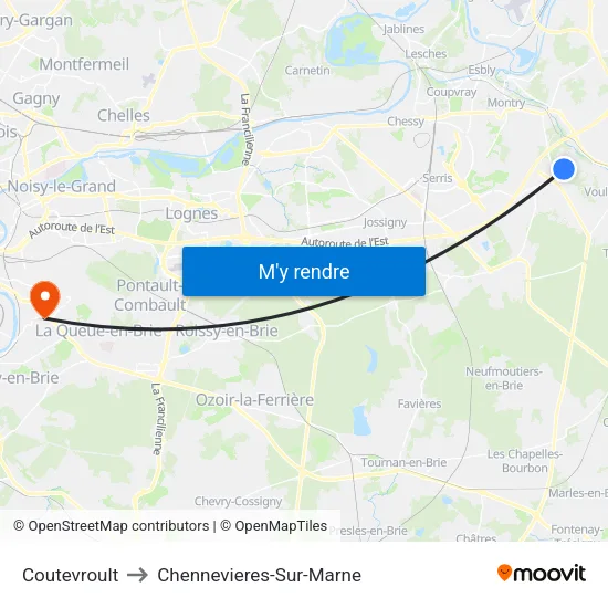 Coutevroult to Chennevieres-Sur-Marne map