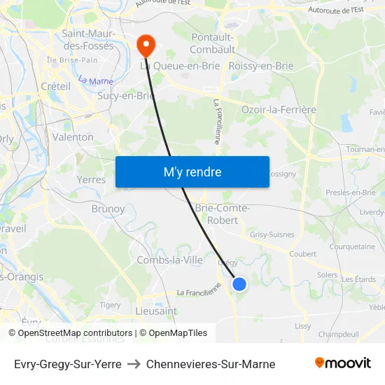 Evry-Gregy-Sur-Yerre to Chennevieres-Sur-Marne map