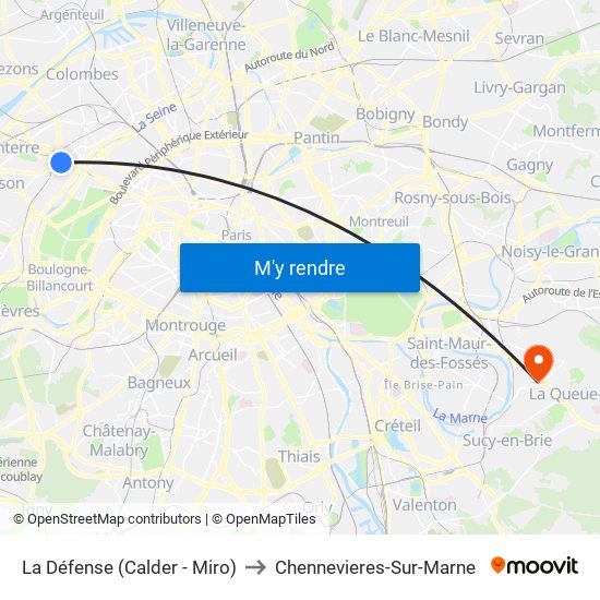 La Défense (Calder - Miro) to Chennevieres-Sur-Marne map