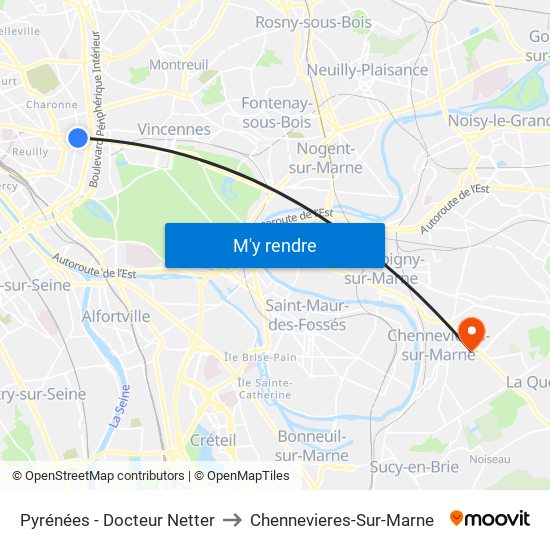 Pyrénées - Docteur Netter to Chennevieres-Sur-Marne map