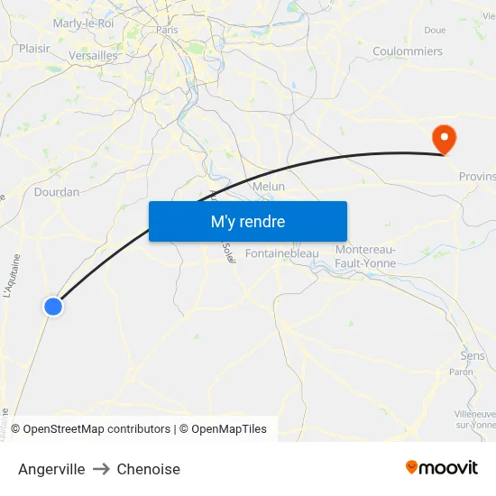 Angerville to Chenoise map