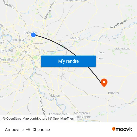 Arnouville to Chenoise map