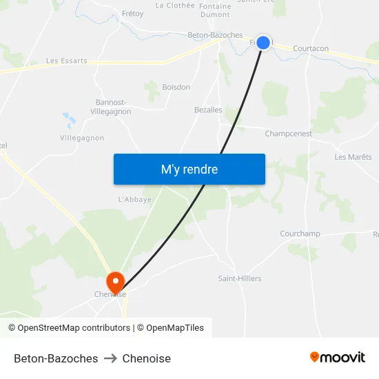 Beton-Bazoches to Chenoise map