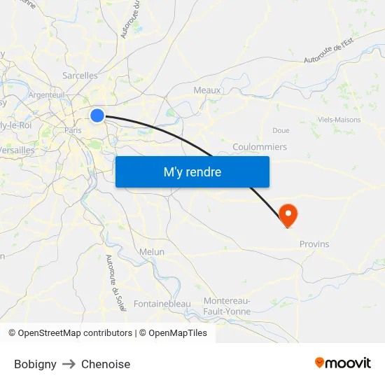Bobigny to Chenoise map