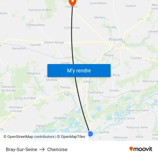 Bray-Sur-Seine to Chenoise map