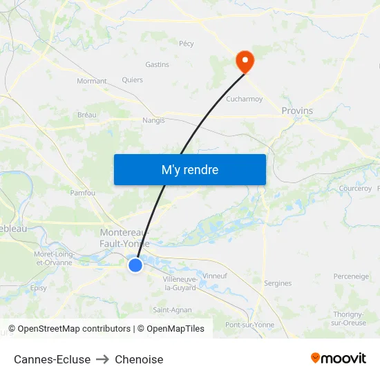 Cannes-Ecluse to Chenoise map