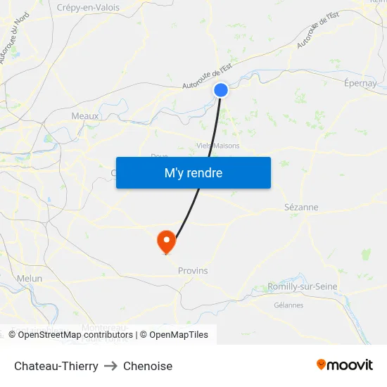 Chateau-Thierry to Chenoise map