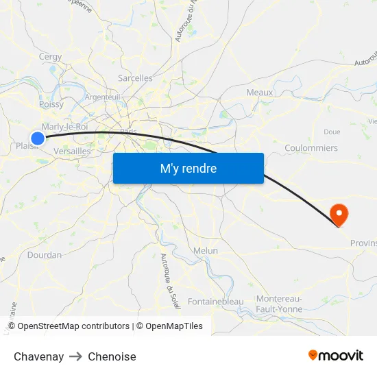 Chavenay to Chenoise map