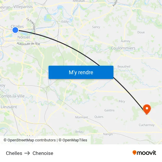 Chelles to Chenoise map