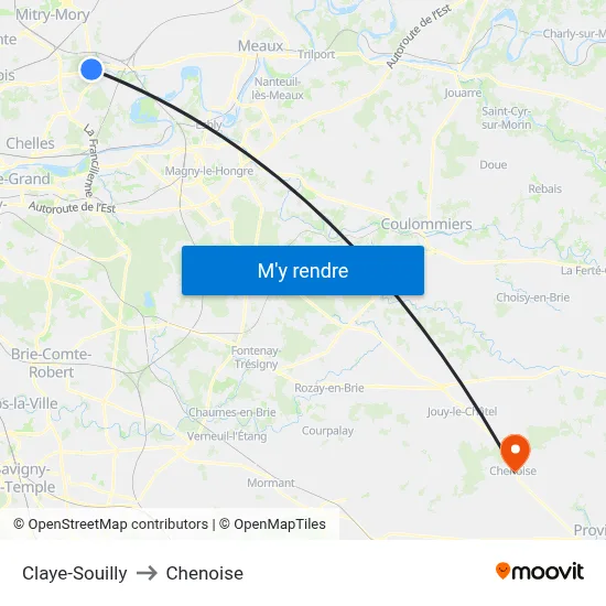 Claye-Souilly to Chenoise map